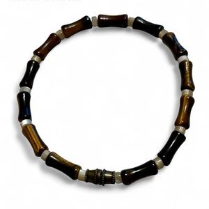 HANDMADE Brown & Black Beaded Bracelet Bamboo Shape  Tread Barrel Clasp, New.